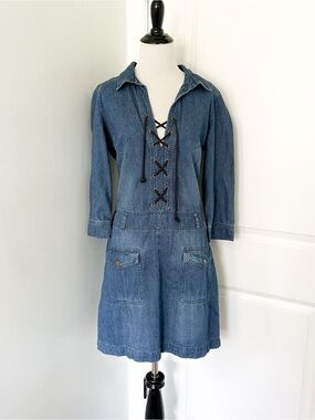 NAF NAF Denim Lace-Up Mini Dress in Blue - Size 38